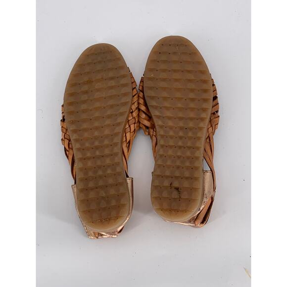 UNBRANDED Women's Brown-Gold Woven Leather Almond-Toe Slip-On Sandals SZ 9 - Picture 6 of 10